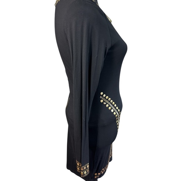 Black Bodycon Dress with Gold Stud Embellishments – Long Sleeve – Size L - Picture 7 of 9